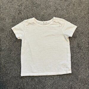 Miles the Label white short sleeve tee shirt with ruffles on front shoulders
